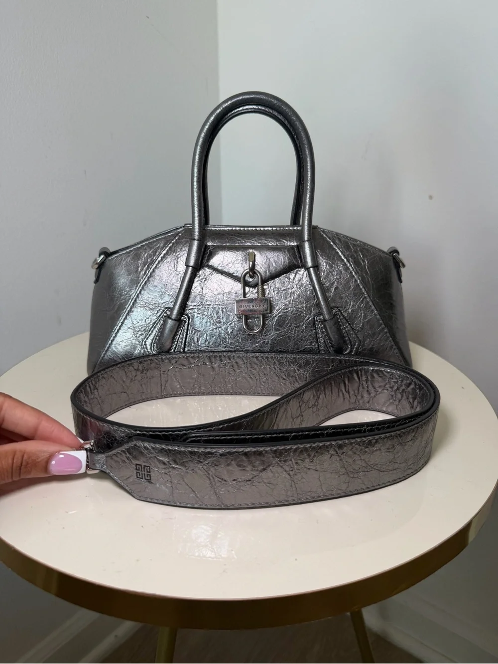 Givenchy Antigona Stretch Metallic Silver Mini
